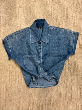 Sim & Sam Tie-Front Acid Washed Blue Denim Shirt Size Small